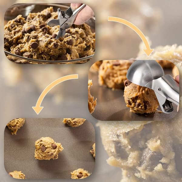 Glass Scoop Set, with non-stick surface, features an ergonomically designed handle, heavy-duty metal construction, easy trigger for quick release