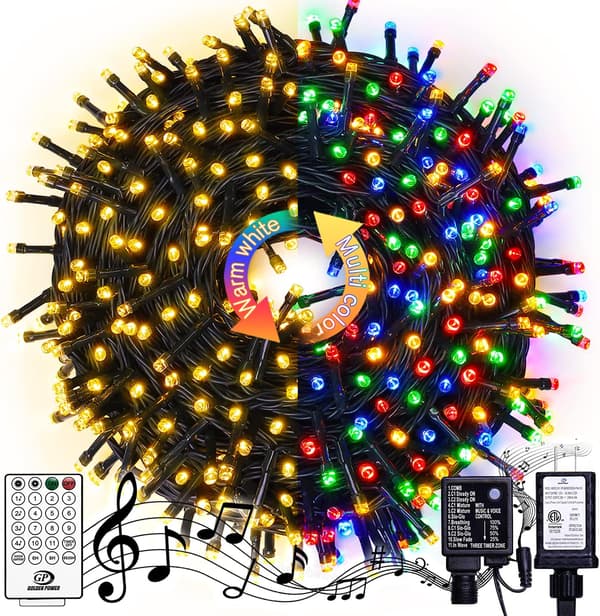 200 LED Multicolor Christmas Lights Outdoor Waterproof, Extendable 20m Warm White to Multicolor Connectable