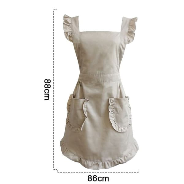 [RM] Justerbart retro flæseforklæde med lommer, størrelse S til plus size, beige