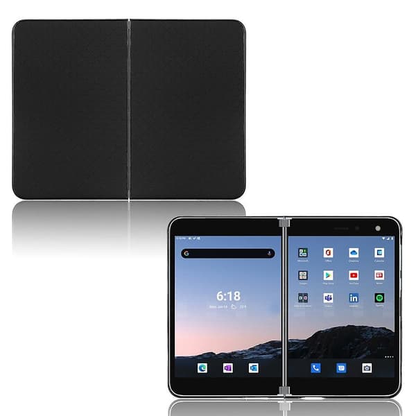 For Microsoft Surface Duo Anti-fall Folio Flip Grid Pattern Leather Coated PC Protective Case