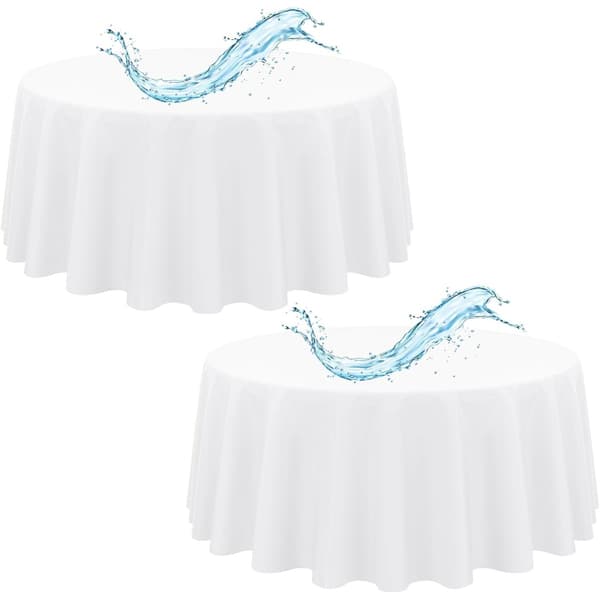 Solid Bleached Round Tablecloth - 1.6m Polyester Table Cover for Weddings, Banquets & Home Decor 360