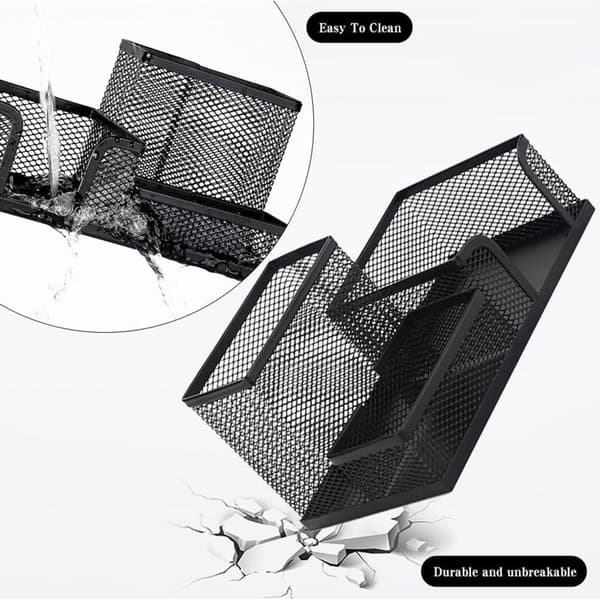 Desktop Organizer with 3 Compartments, Metal Pen Holder Space-Saving Metal Desktop Organizer