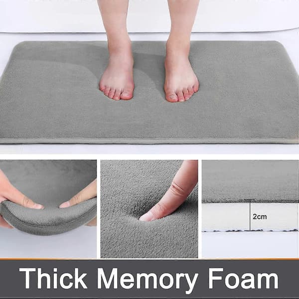 Memory Foam Badeværelsesmåtte, 50x80 cm, Skridsikker Blød Badeværelsesmåtte Vandabsorberende Bademåtter til Badeværelsesgulv, Grå