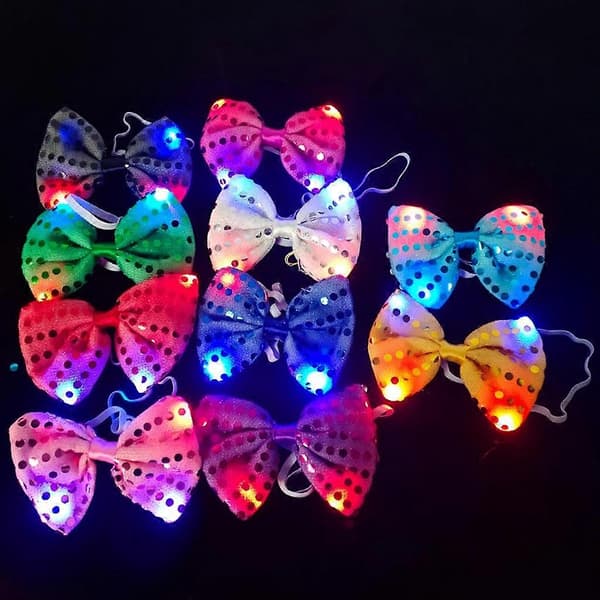 10 Pieces LED Luminous Sequin Bow Tie Adjustable Necklace Bow Tie for Party