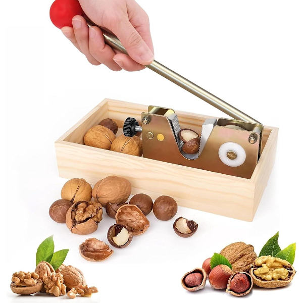 Allecto Plus Adjustable Nutcracker with Lever – for Walnuts, Macadamia Nuts, Hazelnuts, Pecans
