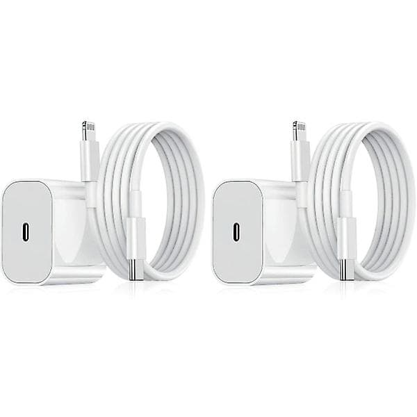 2 stk. iPhone hurtigoplader USB-C 20W strømadapter med 1m kabler