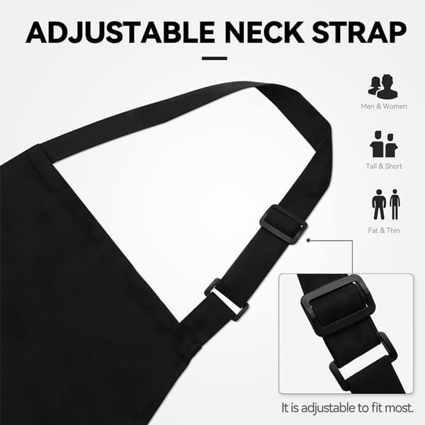 Plus Size Apron, Water-Resistant Polyester With 2 Pockets And Adjustable Neck Strap, Unisex For Cooking Grilling Work, Black 35x38 Inches