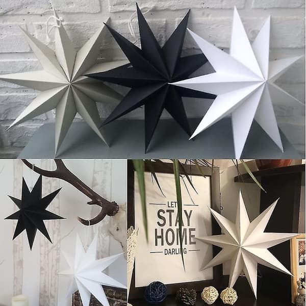 Paper Star Lanterns, 9-Pointed, Party Decorations, 30 cm (Black), 3 Pieces