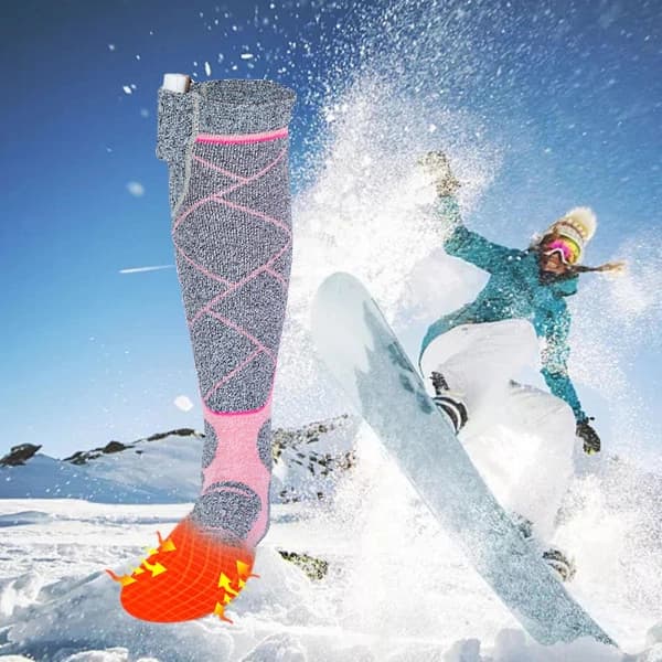 Warm Socks with Full Foot Heating, USB Charging, Winter, Skiing, Electric Heated Socks Pink