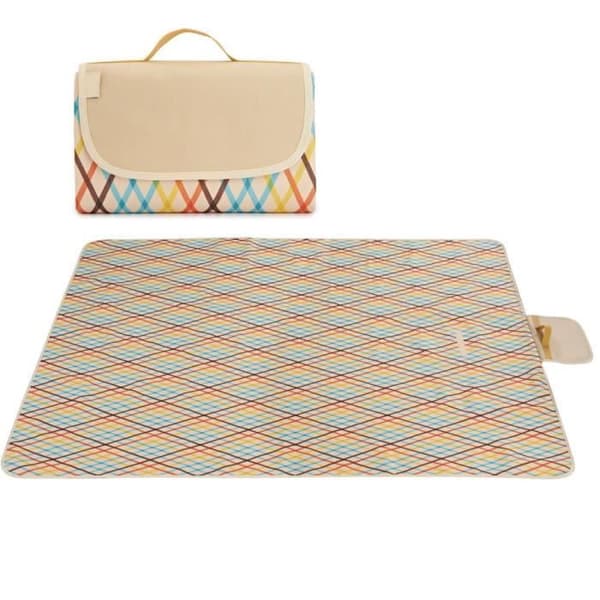 Strandtæppe 200 x 145 cm med bærehåndtag, foldbar strandmåtte