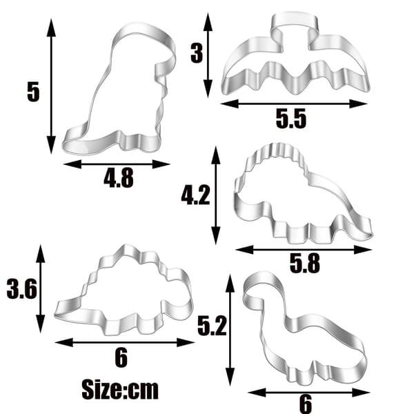 Dinosaur Cookie Cutters Sæt, Dinosaur Sandwichform, 5 Stk. Dinoformede Cookie Cutters, T-Rex, Pterosauria