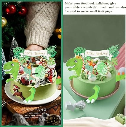 Dinosaurie-kagepynt, 4 stk. fødselsdagskagepynt, Cupcake T G G