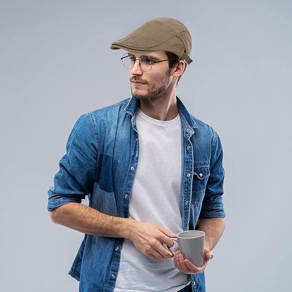2-pak Newsboy grå/Khaki hatte til mænd Flat Cap Bomuld Justerbar