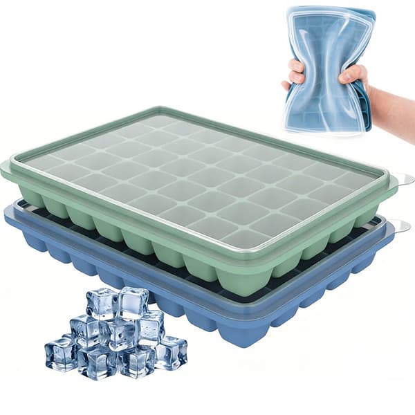 2-Pack Silicone Ice Cube Trays with Lids – 80 Small Square Ice Cubes, BPA-Free, Green & Blue