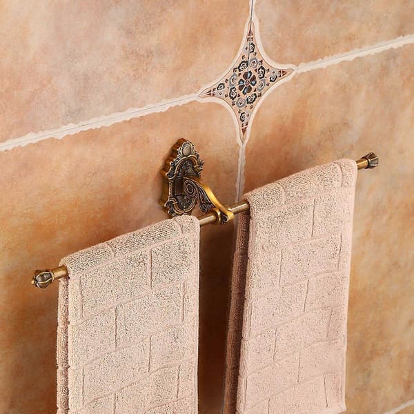 Foldable Antique Brass Towel Rack Active Bathroom Towel Holder Double Towel Shelf with Hooks Bathroom Accessories