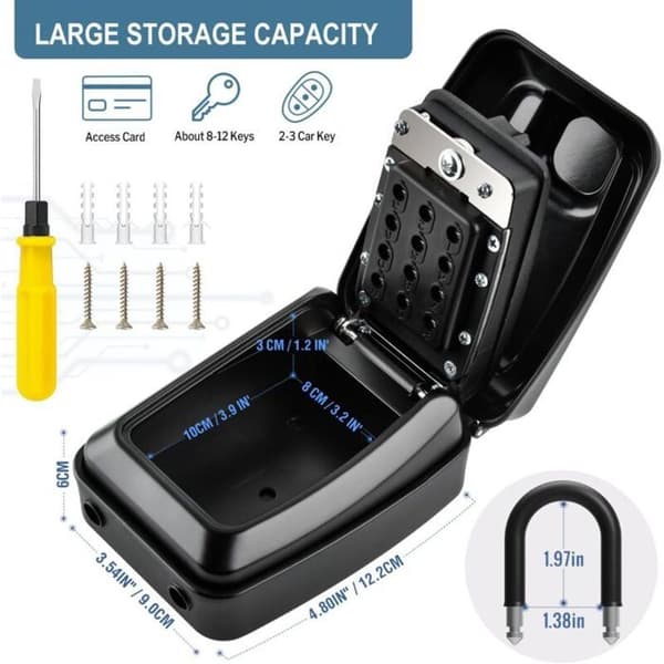 Secure 12-Digit Key Box, Waterproof and Rustproof Key Safe for Indoor/Outdoor, Combination Lock Key Box