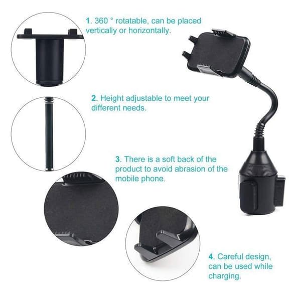Biltelefonholder kopholder 8,4 cm - 1 stk., sort, 8,4 cm - smartphoneholder med fleksibel arm