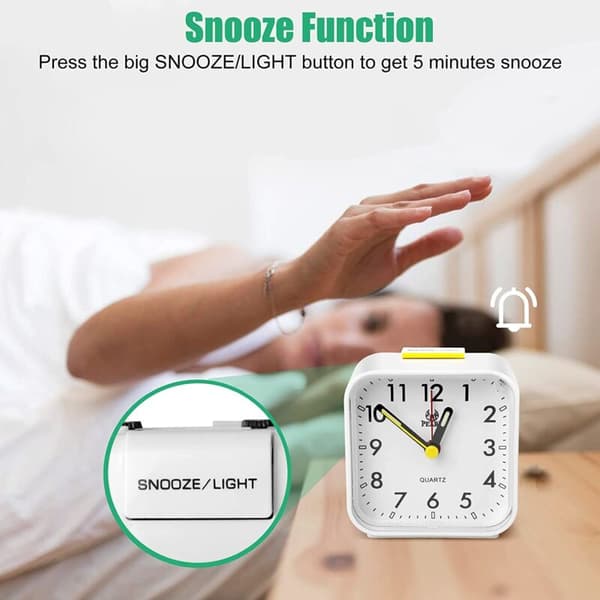 Silent Alarm Clock with Snooze Light White Battery Operated READCLY