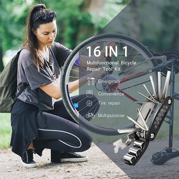 16-in-1 Bicycle Tool - Professional Bicycle Tool Kit - Portable Foldable - Multifunctional Bicycle Repair Kit - Bicycle Equipment Tool ...