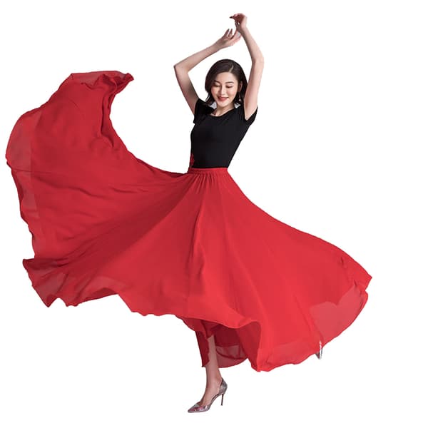 720 Silkeagtig Sheer Chiffon Elastisk Talje Lang Dansekjole til Mavedans Rød Rød 100cm Red 100cm