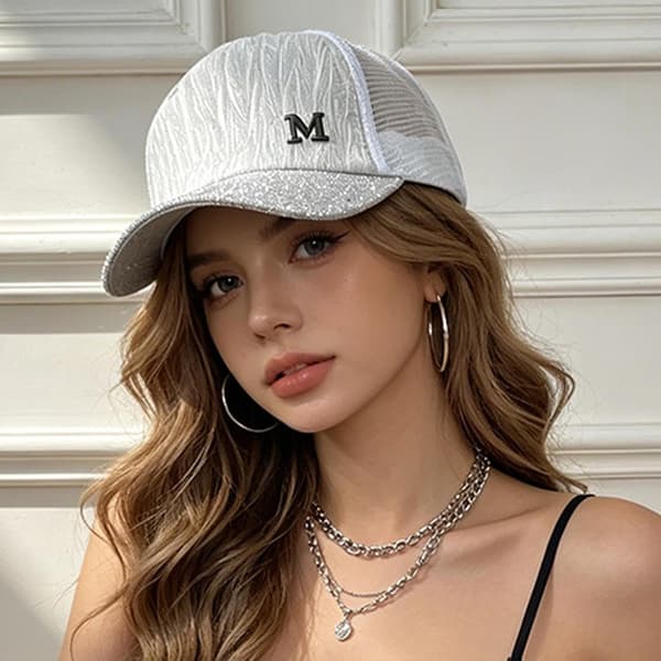 baseball caps for men's with visor letters and sequins from Mesh white L Weiß L