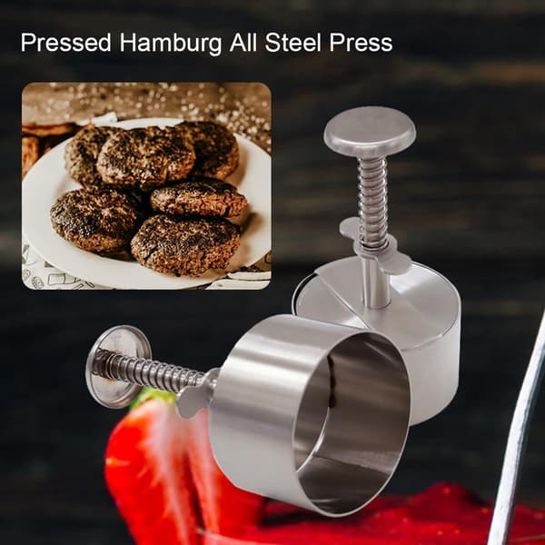 Adjustable Burger Press Hamburger Patty Maker with Spring Button, Stainless Steel Non-Stick Stuffed Burger Press Maker 8cm