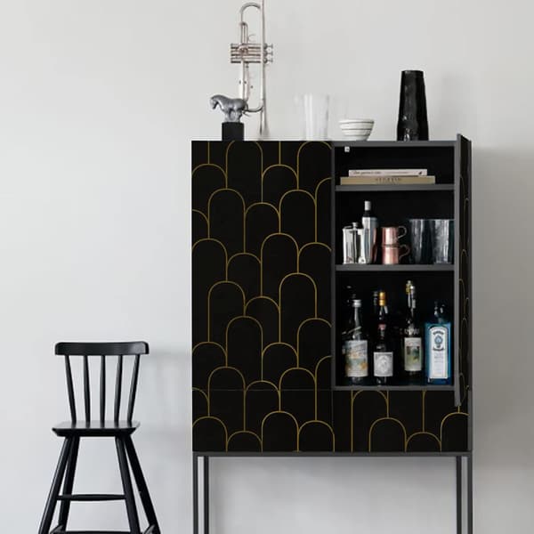 45×300cm Geometrisk Selvklæbende Tapet Sort Guld Selvklæbende