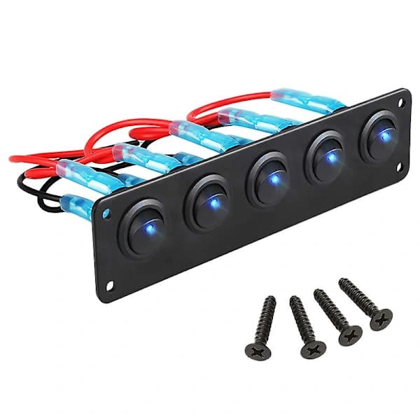 Toggle Switch Panel with 5 Pre-wired On/Off Switches for 12V 24V Car, Trailer, Truck