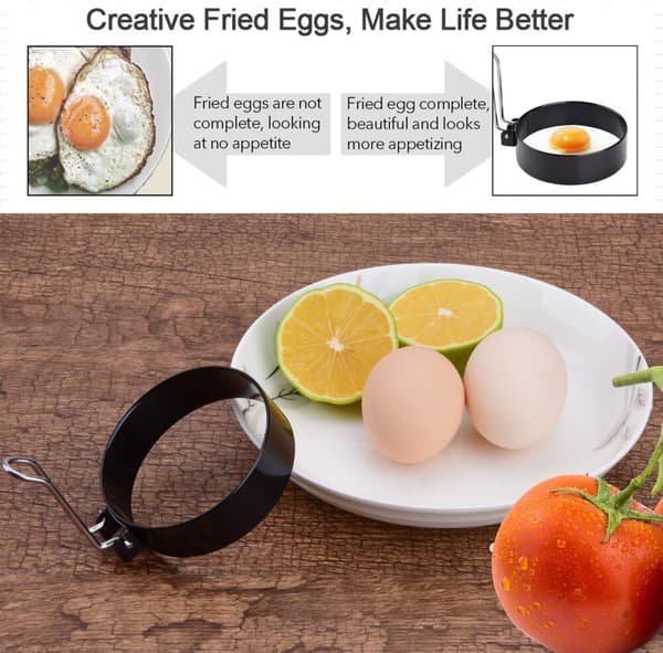 Eggringer i rustfritt stål, omelettform, non-stick eggringer med sammenleggbare håndtak, runde eggringer