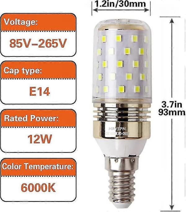 LED-majslampa E14 12W, motsvarar 100W, 1100lm, kallvit 6000K, ej dimbar (4-pack) [Energiklass A++] - CE-märkt