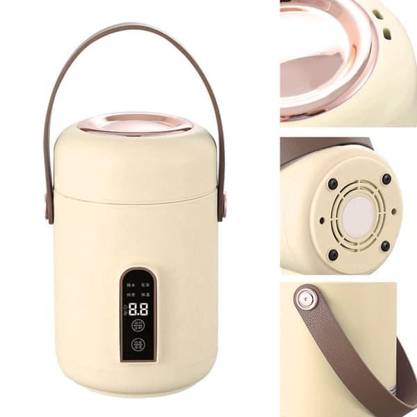Mini Rice Cooker Efficient Heating Insulated Portable Multi-function Soup Pot for Home Office Dorm White