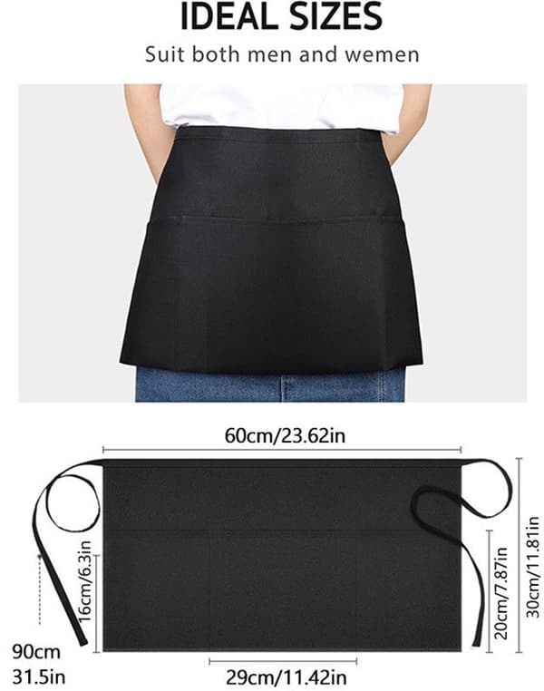 ING Short Apron with Pockets - Two-Piece Waist Apron - Unisex - With 3 Pockets - Chef Apron