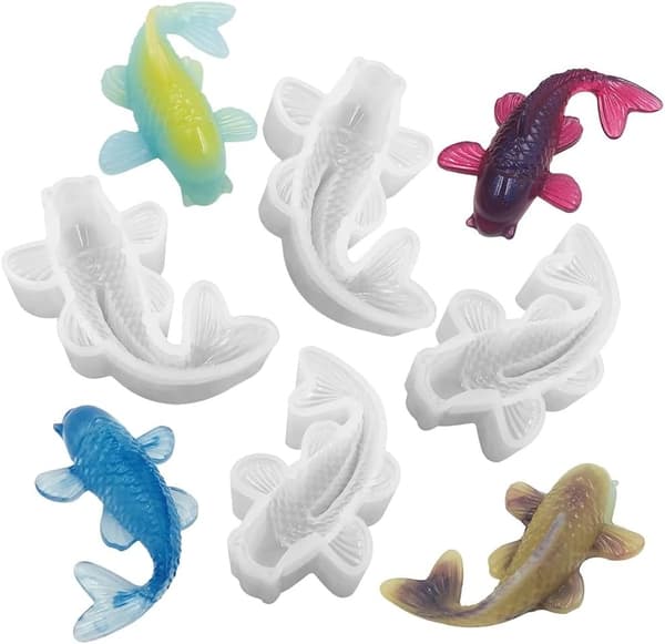 4-delt sæt med silikoneforme til Koi-fisk, dekorative epoxyharpiksforme til Koi-fisk og guldfisk.