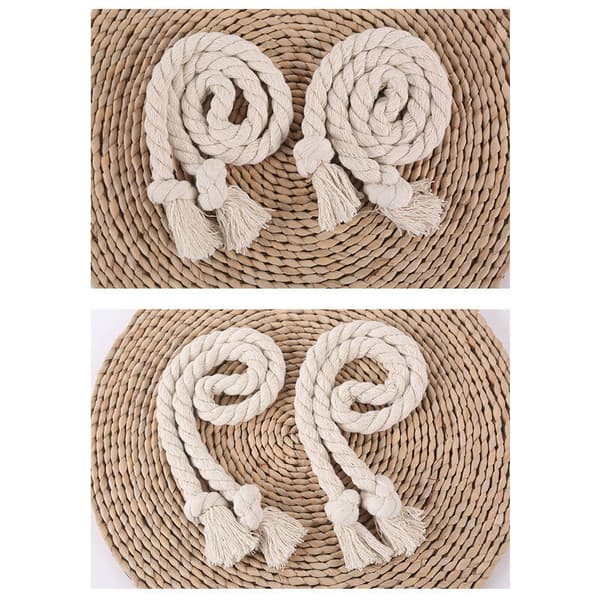 Bomullstau 2 par Strikket Spenne Bomullstau Håndlagde Vindusgardintau for Rom Soveromsdekorasjon - 80cm Beige