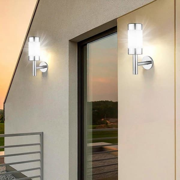 2-pak LED solcellevæglamper i rustfrit stål IP44 til have, indgang, hegn - 25 x 7,5 cm