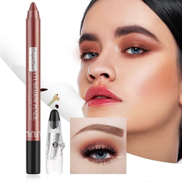 Long-lasting Shimmer Eyeshadow Stick Waterproof Cream-to-Powder Eye Makeup Pen with Sharpener
