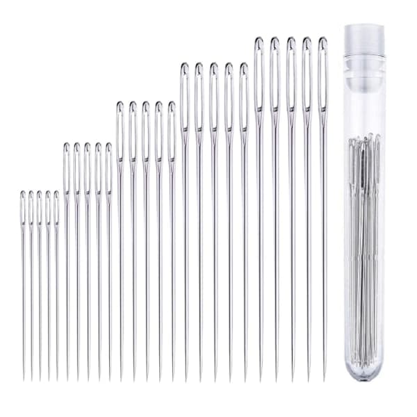 25 Large Eye Needles - Stainless Steel Hand Sewing Needles in a Practical Storage Tube