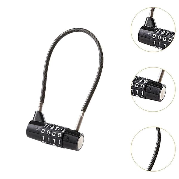 Cable Lock Robust 4-Digit Combination Padlock for Toolbox Shed Hasp Storage [DB] Black Black 17.5cm Cable