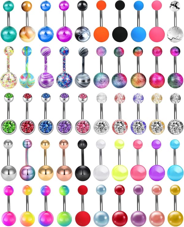 14G Navlepiercingringer for kvinner Piercingsmykker Staver Navle Rustfritt Stål Sølv -