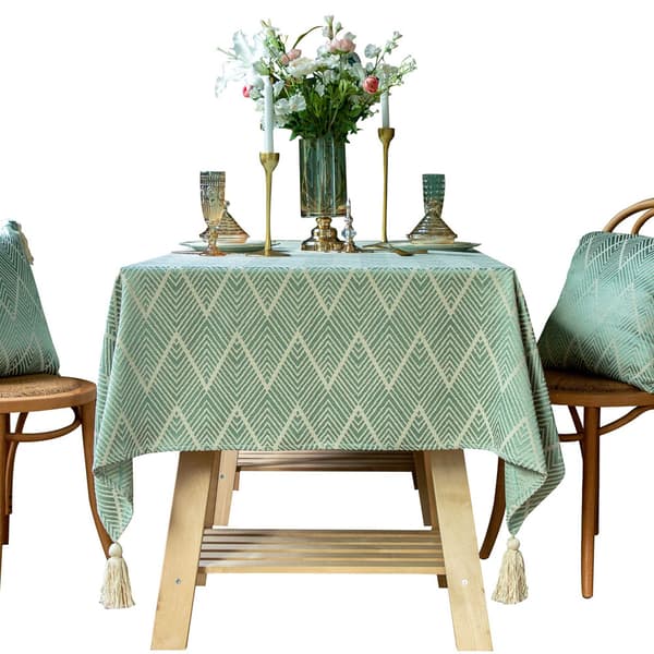 American Light Luxury Rectangular Tablecloth, Cotton and Linen Tassel Tablecloth, Coffee Table Napkin, Decorative Fabric Strips (Green, 90*90)