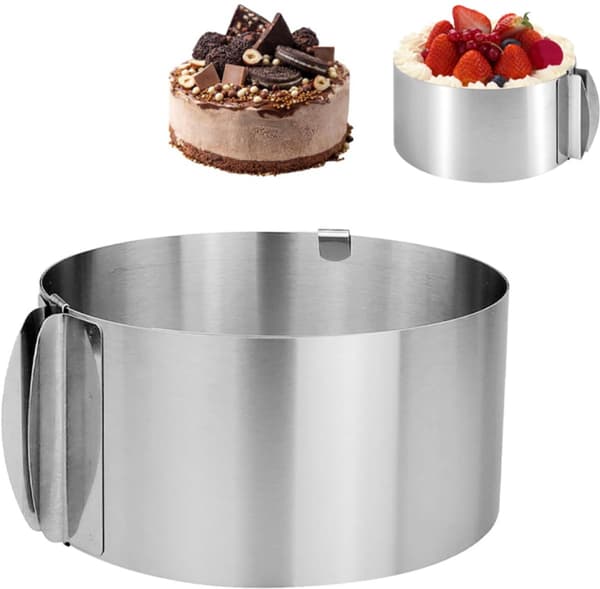 Justerbar bageform - 16-30 cm i diameter, 8 cm i højde - kagering - bageform - rustfrit stål - sølv