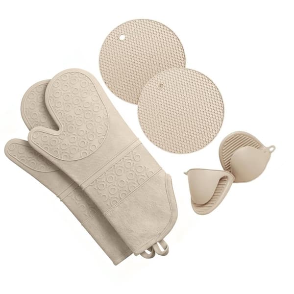 6-Piece Silicone Baking Glove Set: Heat-Resistant Pot Holders, Kitchen Essentials Beige Beige 482