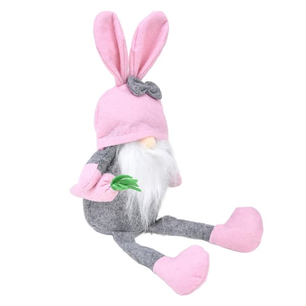 Easter Bunny Gnome Dolls Soft Fabric Long Leg Cute Faceless Gnome Ornament For Home Decor (Pink Hat)