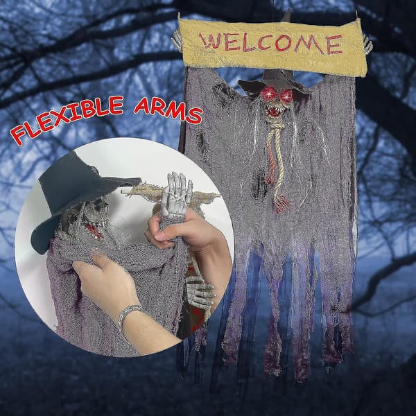 Hanging Witch Ghost With Light-Up Eyes And Spooky Sound Effect, Hanging Skeleton Ghost For Halloween Decorations