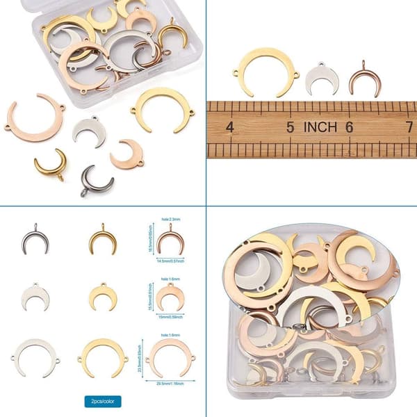 Månevedhæng i rustfrit stål Dobbelt horn himmelske charms Blandede farver*2