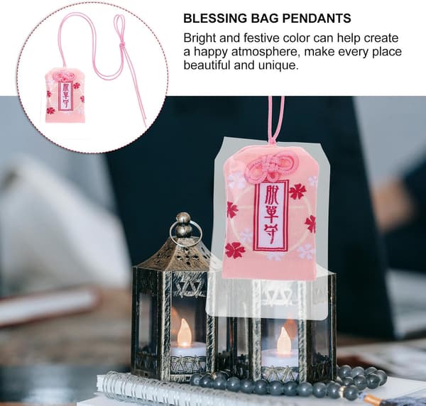Japanilainen pyhäkön amuletti Omamori jacquardista, vaaleanpunainen -