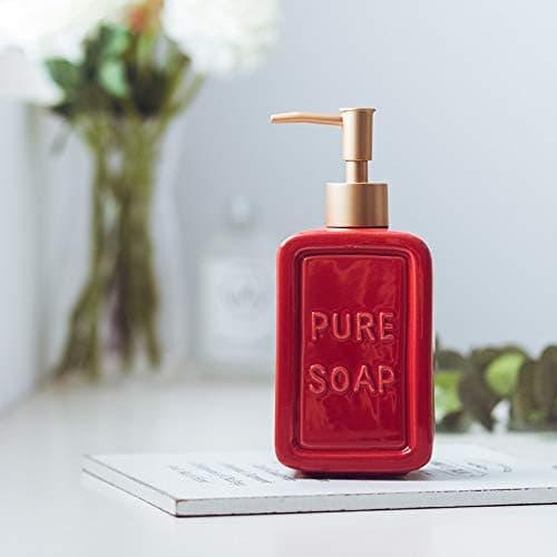 Rød keramikk retro såpedispenser flaske lotion med pumpe - Red