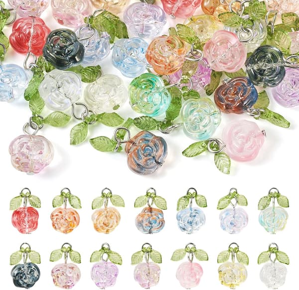 32 stk. akryl blomster vedhæng med 28 stk. roser