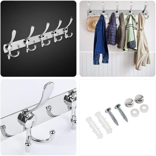 (Silver 15 Hooks) Wall Mounted Coat Rack, Stainless Steel Coat Hanger
