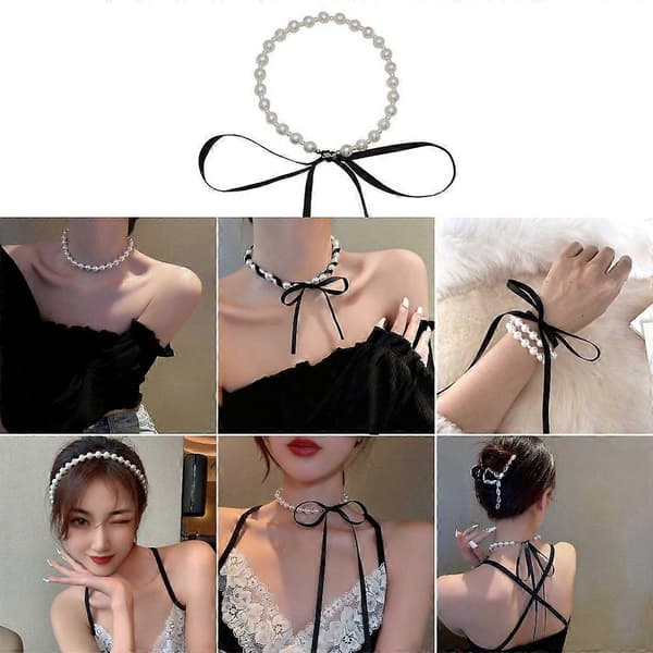 Moderne perlekæde kravebenskæde langt bånd sløjfe choker kort halskæde